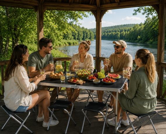 Черный Раскладной стол для пикника в чемодане Folding Table "120* 60* 70 см" + 4 стула | Зображення 1