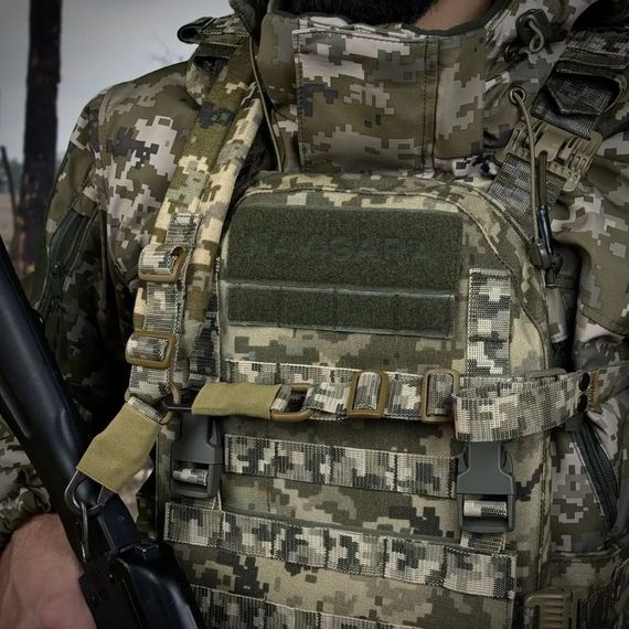 Ремінь двоточковий збройовий з широким наплічником та посиленим  карабіном піксель | Зображення 2