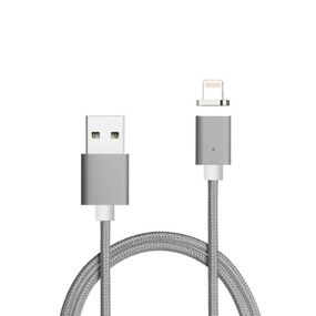 Магнітний кабель USB 2.0/Lighting, 1m, 2А, індикатор заряду, тканинне обплетення, знімач, Gray, Blister ( під наконечник 8752 )