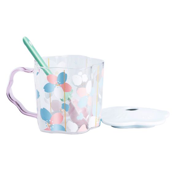 Чашка скляна 500 мл з ложкою та кришкою Блакитний HP7213BL | Зображення 1