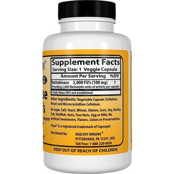 Комплекс для профілактики тиску та кровообігу Healthy Origins Nattokinase 100 mg 60 Caps | Зображення 1