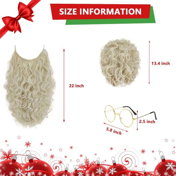 Парик и борода Санта Клауса с бровями, очками, комплект для образа Деда Мороза на Новый год Рождество, косплей | Зображення 4