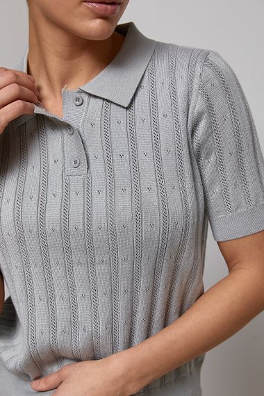 В'язане поло оверсайз із ґудзиками на горловині - сірий цвет, ONE SIZE (є розміри) | Зображення 3