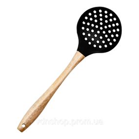 Шумівка для зняття піни силіконова з дерев'яною ручкою 33 (см) ложка шумівка кухонна HP-8-54