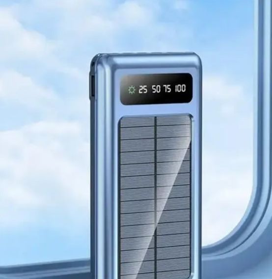 УМБ портативное зарядное Power Bank UKC 8285 10000mAh, с кабелями и солнечной панелью, синее | Зображення 2