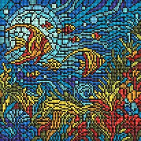 Алмазная мозаика "Витраж. Морской мир" AMO8324, 30х30 см