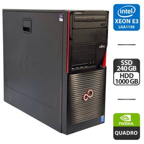 Робоча станція Fujitsu Celsius W530 Workstation Tower / Intel Xeon E3-1246 v3 (4 (8) ядра по 3,5 - 3,9 ГГц) / 16 ГБ DDR3 / 240 ГБ SSD + 1000 ГБ HDD / nVidia Quadro 600, 1 ГБ GDDR3, 128-біт / DVD-ROM / 380 Вт б/в
