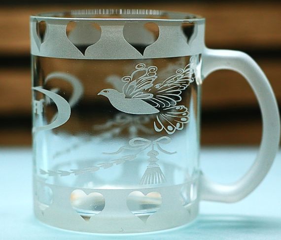 Чашка стеклянная 320 мл Ты и Я с голубями кружка для влюбленных Подарок на свадьбу годовщину для любимых | Зображення 3
