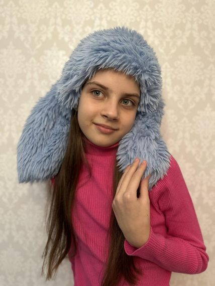 Пухнаста шапка з вушками кролика Сіро-блакитний One Size 54-57р (1278) | Зображення 1