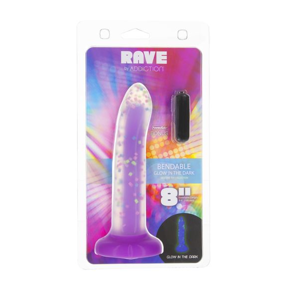 Фалоімітатор, що світиться в темряві, ADDICTION Rave 8″, Glow in the Dark Dildo Purple Confetti, 20,3 см | Зображення 6