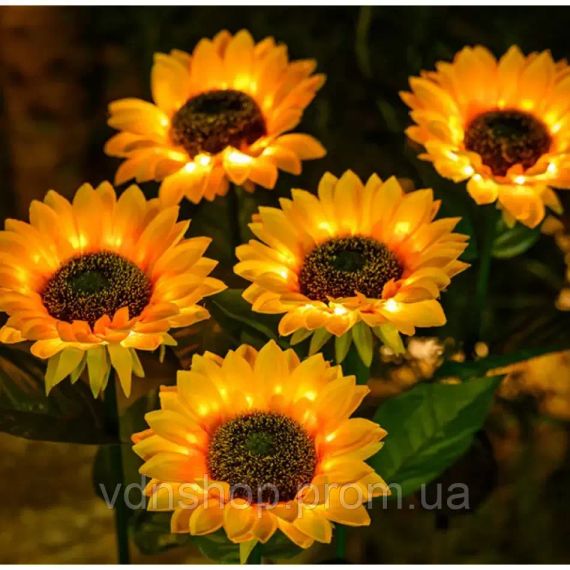 Садовый светильник на солнечной батарее Подсолнечник, 75 см, Теплый белый / Газонный светодиодный фонарь | Зображення 1