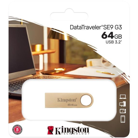 USB флеш накопичувач Kingston 64GB DataTraveler SE9 G3 Gold USB 3.2 (DTSE9G3/64GB) | Зображення 5