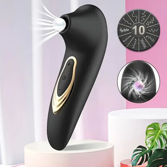 Преміум вібратор для клітора з присоском, стимулятор сосків, 10 режимів вібрації. Чорний