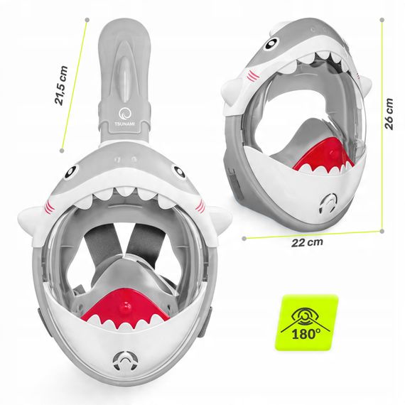 Маска для снорклінгу TSUNAMI Shark повнолицьова, дитяча Grey (P-5905973405447) | Зображення 3