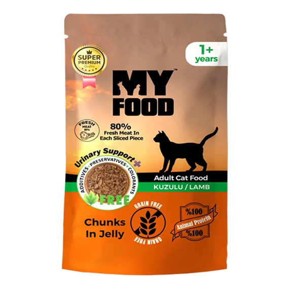 Вологий корм My Food для котів шматочки в желе з ЯГНЯМ Пауч 85гр