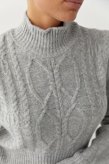 Короткий в’язаний светр з косичками - сірий цвет, ONE SIZE (є розміри) | Зображення 3