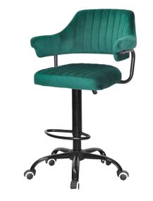 Высокое мобильное кресло Jeff BAR BK-Office велюр зеленый В-1036, с черной ногой-крестовиной на роликах