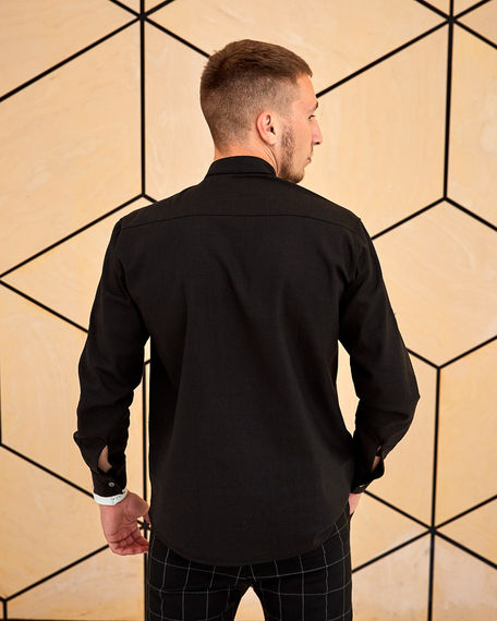 Сорочка льон довгий рукав чорний S XXL | Зображення 3