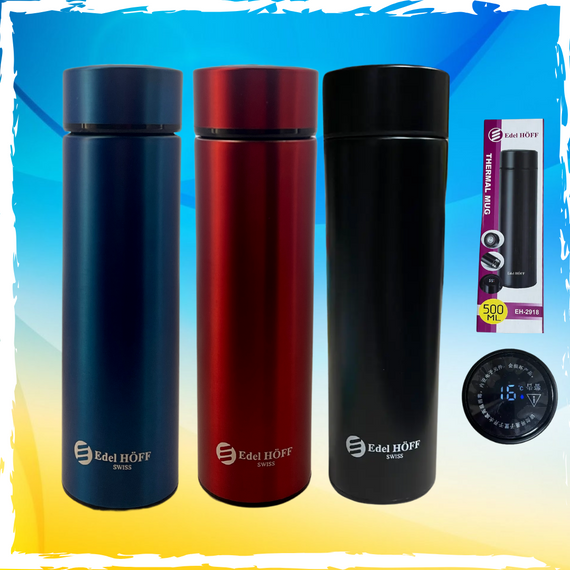 Термос с индикатором температуры. Термос 500мл, 0.5л. Термос с детектором. Черный, синий, красный