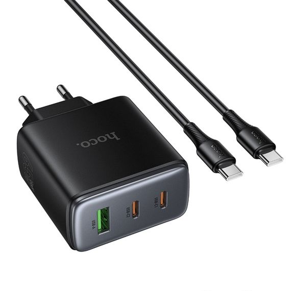 СЗУ Hoco C160A Upgrade PD65W+QC3.0 (1USB-A/2C) + кабель Type-C to Type-C Black | Зображення 2