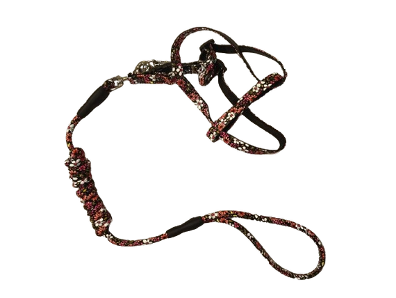 Нейлоновий повідець із шлейкою для маленьких собак і котів 0,6*120 см Чорно-червоний | Зображення 1