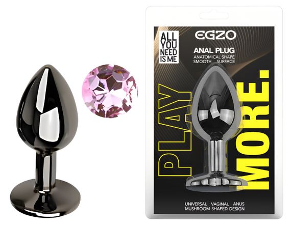 Анальна пробка з кристалом EGZO - Dark Gray Round Plug Pink, size S Sex Aura