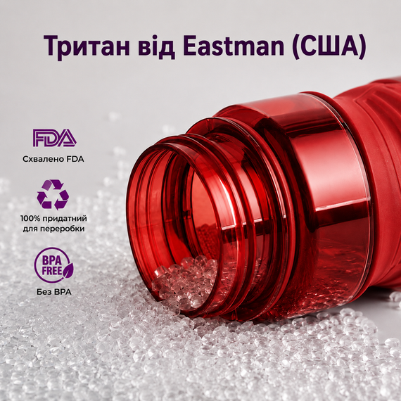 Бутылка KANGZYUAN 650 мл - Красная Tritan BPA-free, ударопрочная, спортивная с эргономичной крышкой | Зображення 4