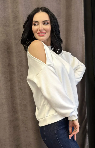 Женская красивая ангоровая кофта с открытыми плечами GF04169 цвет белый, размер 50/52 | Зображення 1