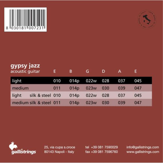 Струни для акустичної гітари Gallistrings GSB10 (.010-.045), GYPSY JAZZ LIGHT, Silver | Зображення 1