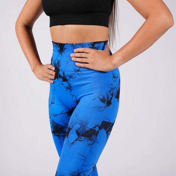Легінси жіночі спортивні з пуш-ап Tie Dye 18710 XL синій мармур | Зображення 3