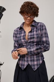 Сорочка в клітинку із зав'язками на талії - темно-синій цвет, ONE SIZE (є розміри)