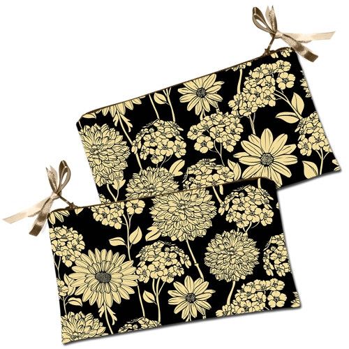 Косметичка жіноча Золотые цветы на черном фоне 20х12 см (K_KF010)