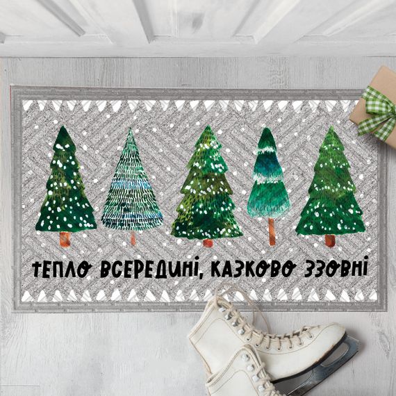 Килимок придверний з принтом Тепло всередині, казково ззовні 45x75x0,4 см