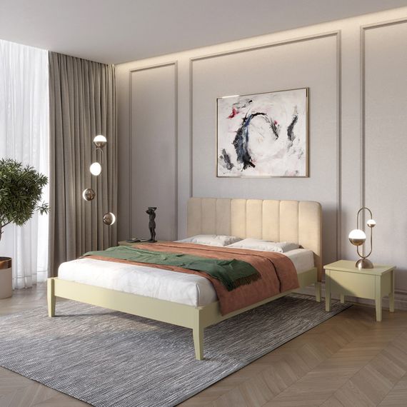 Односпальне дерев'яне ліжко Mebigrand Лондон ДК Оливковий (RAL1020)//Аляска 23 (Бежевий) Б1 80х200 см (MBG-6828)