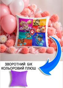 Подушка плюшева Мерч Крафт Дизайн з принтом paw patrol 6 бузковий плюш квадратна 33х33 см