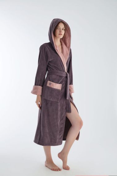 Жіночий халат Nusa 4145 махровий з капюшоном, ліловий XL