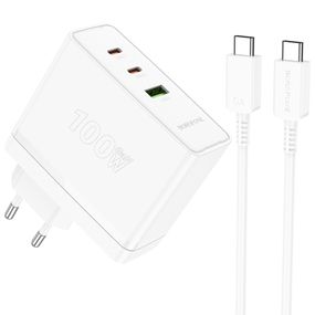 МЗП Borofone BN11 Imperial PD100W+QC3.0 (1USB-A/2C) + кабель Type-C to Type-C White