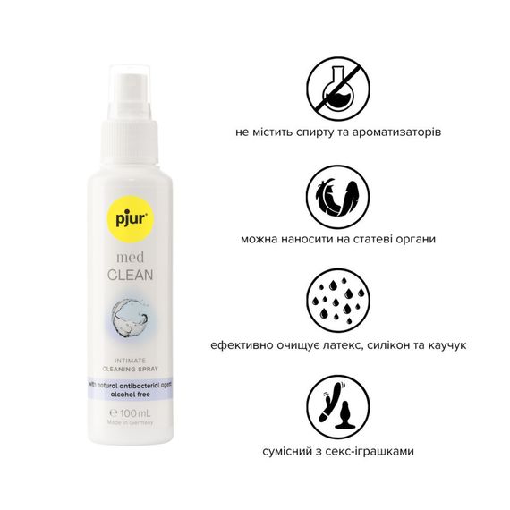Очищувальний спрей pjur med Clean Spray 100 мл, для ніжної шкіри та іграшок, антибактеріальний | Зображення 1