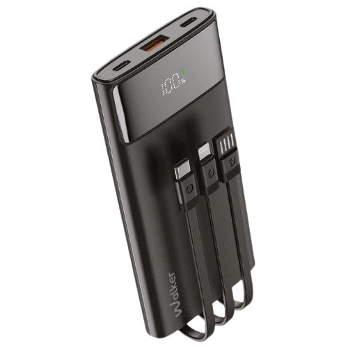 Павербанк 10000 mAh WALKER WB-615 LCD дисплей + кабелі MicroUSB/Type-C/Lightning чорний
