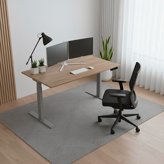 Стіл із електричним регулюванням висоти, двомоторний, двоступеневий, сірий каркас, 1200х600х718-1223мм | Зображення 1