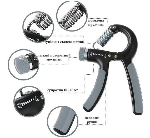 Еспандер кистьовий PowerPlay PP-4323 з регульованим навантаженням 10-40 кг Strength Grip Чорно-зелений (PP_4323_Bl/Green) | Зображення 5