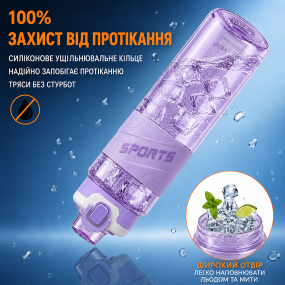 Эко-бутылка KANGZYUAN 500 мл - Фиолетовая Tritan BPA-free, ударопрочная, спортивная с эргономичной крышкой | Зображення 3