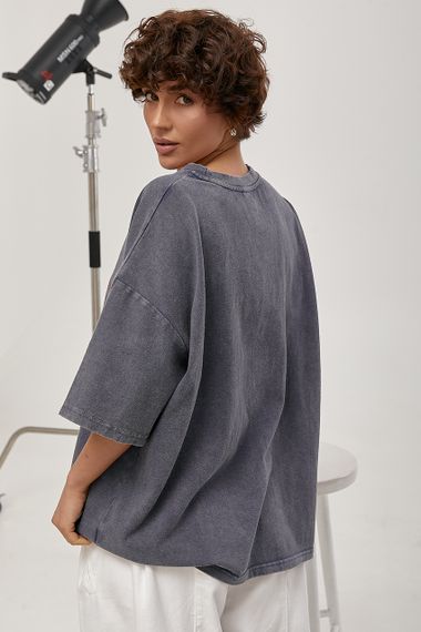 Футболка в стилі тай-дай із принтом авто - джинс цвет, ONE SIZE (є розміри) | Зображення 1