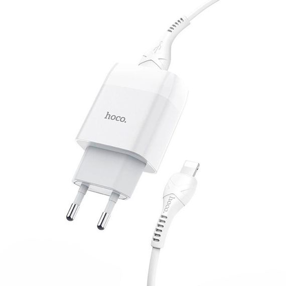 Набір СЗУ 110-240V HOCO C73A+ кабель Lighting, 2xUSB, 2.4A, кабель 1м, White | Зображення 6