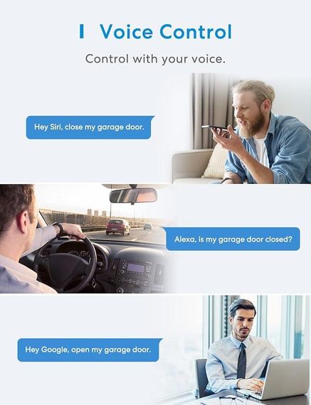 Контроллер открывания гаражных ворот Meross Smart WiFi с управлением через приложение, совместимо с Alexa, Google Assistant | Зображення 2