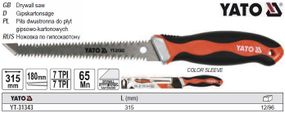 Ножiвка по гіпсокартону YATO Польща l=315 мм полотно l=180 мм t=15 мм 7 зуб/1" YT-31343