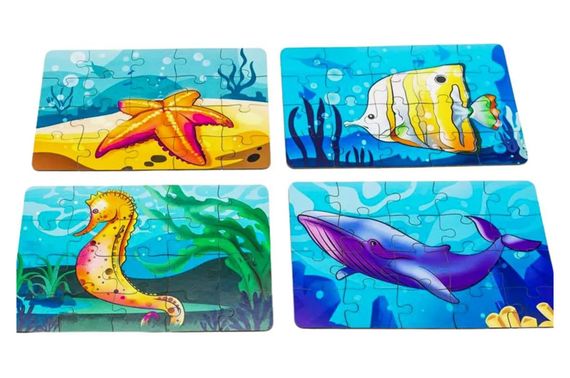 Пазл 4в1 "Морські жителі" дерев'яний, 15 елем., в малюнку  PuzzleOK | Зображення 2
