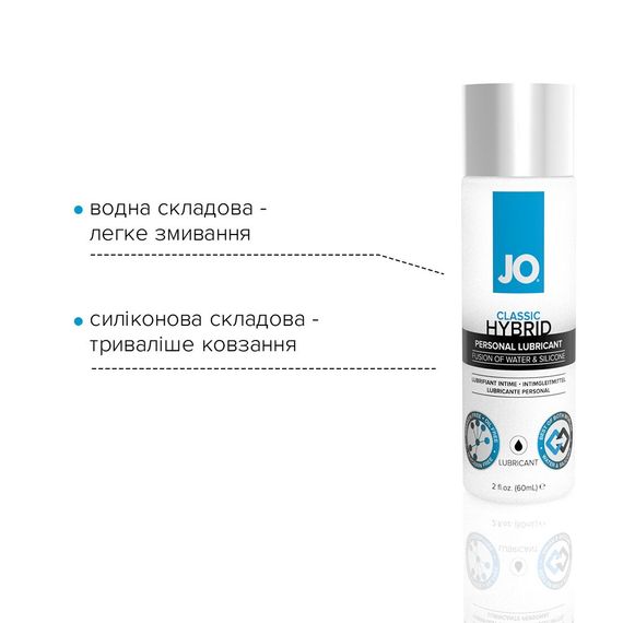 Густа змазка водно-силіконова JO Classic Hybrid (60 мл) без парабенів, гліцерину та олій | Зображення 2