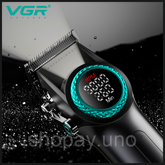 Аккумуляторная машинка для стрижки VGR V-001, 10 насадок, 9000 RPM, АКБ 4600 mAh, LED дисплей | Зображення 2