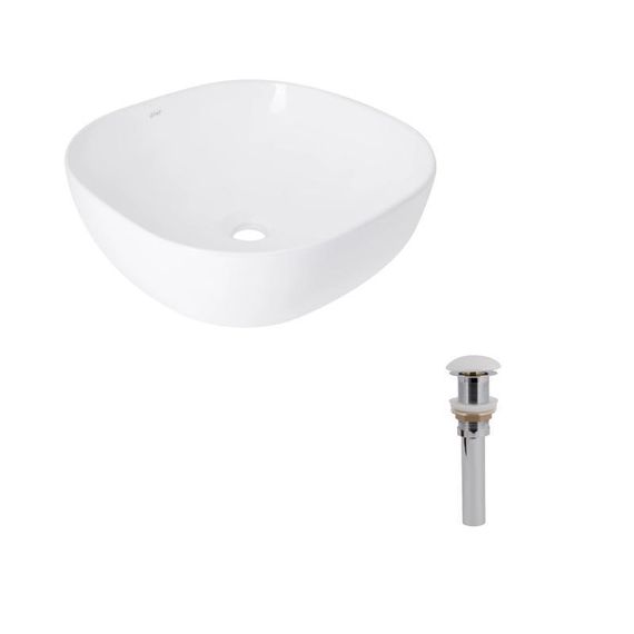 Комплект Qtap Kolibri: Раковина накладна 400x400x140 мм, White, квадратна + Донний клапан Pop-up PU02